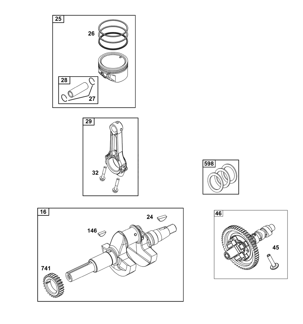 Crankshaft Group Diagram and Parts List for 389445-0150-E1  Briggs and Stratton Engine